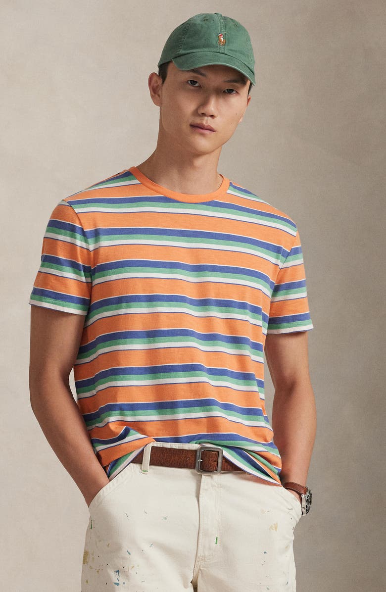 Polo Ralph Lauren Striped Standard Fit Cotton Jersey T-Shirt, Alternate, color, May Orange Multi