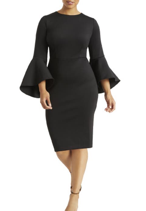 Bell Sleeve Scuba Crepe Dress (Plus)