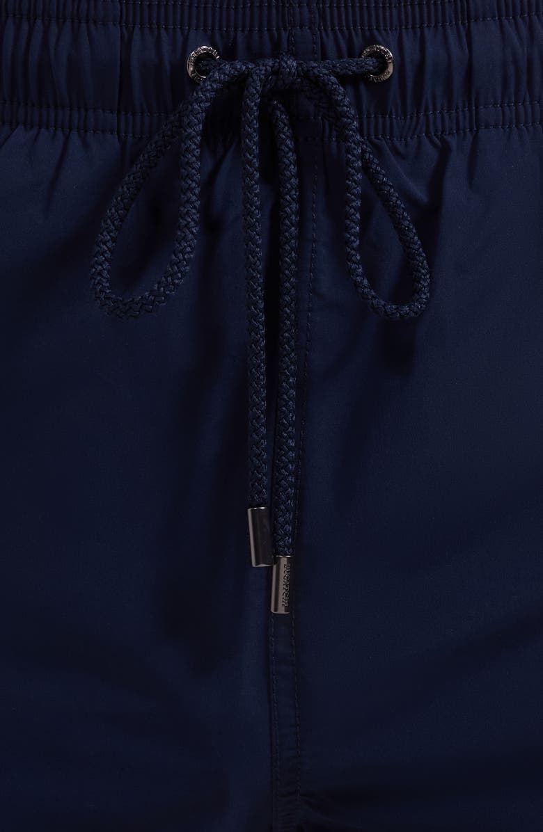 Bugatchi Cruz Print Swim Trunks, Alternate, color, Navy