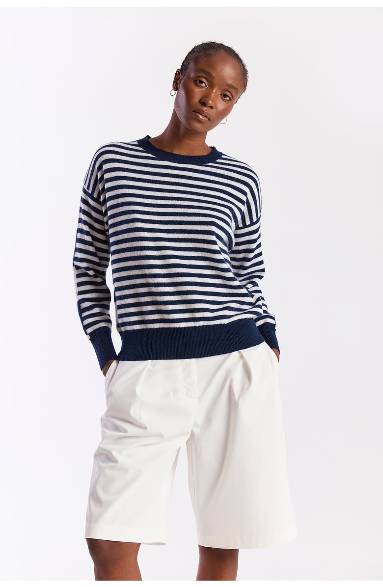 Brodie Pure Cashmere Beach Stripe Cashmere Sweater, Main, color, Navy