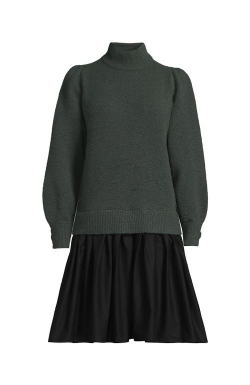 Lands' End Fuzzy Lantern Sleeve Mock Neck Mini Twofer Dress In Green