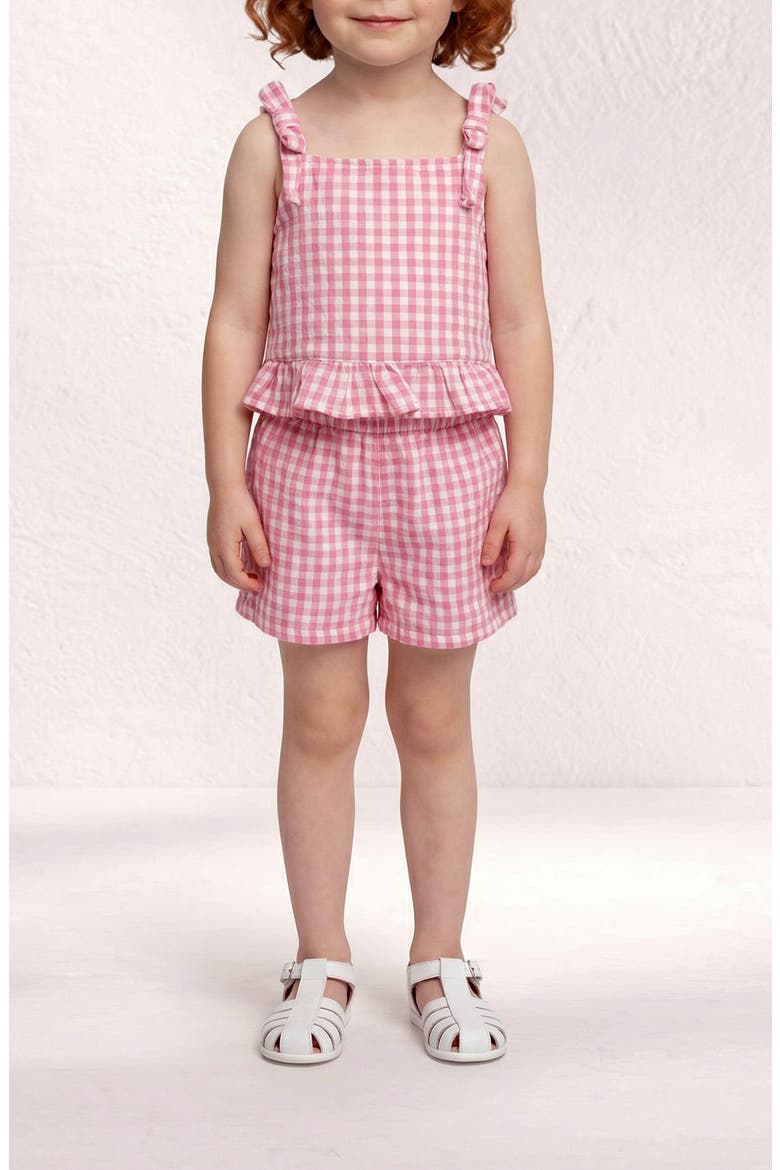 Gingham Bow Top & Shorts Set, Alternate, color, PINK/ WHITE