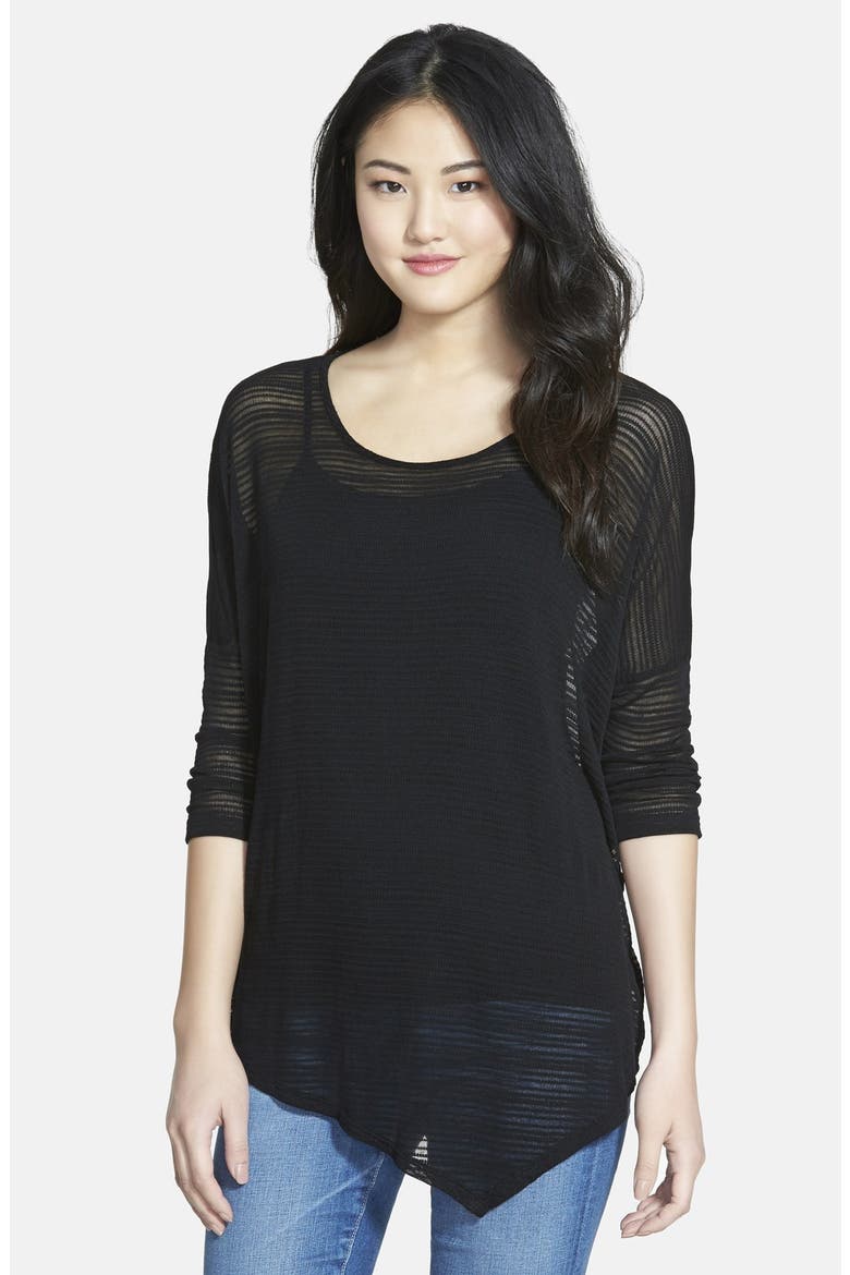 Asymmetrical Shadow Stripe Tee, Main, color, BLACK