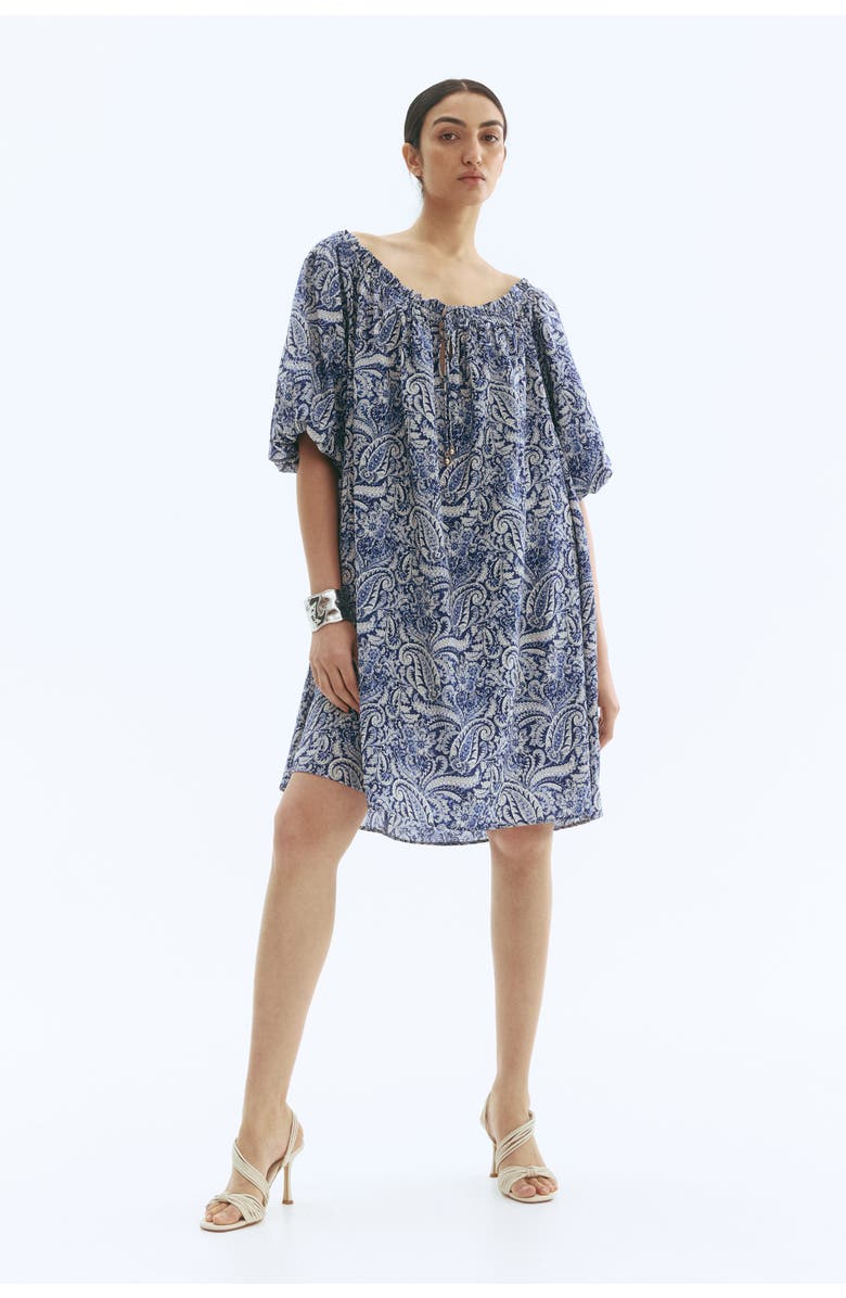 H&M Tie-detail Dress, Alternate, color, Blue/Paisley Pattern