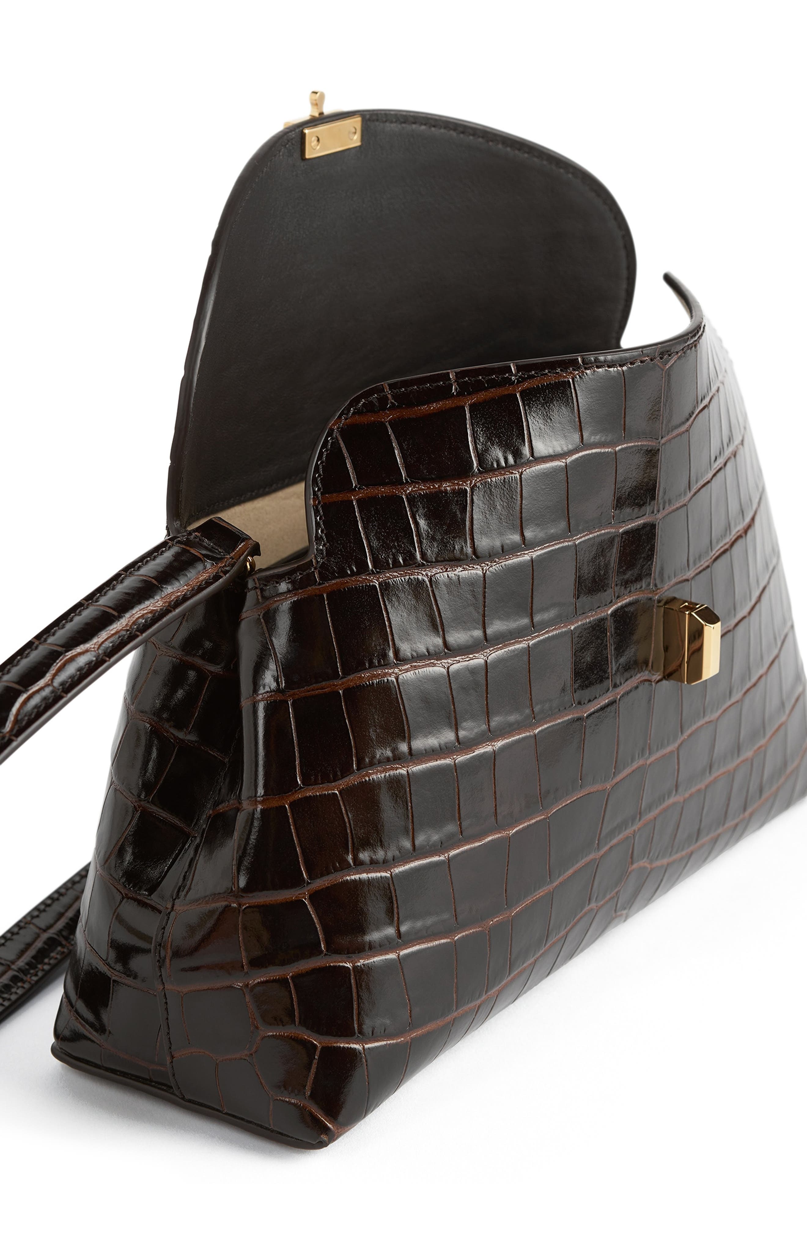 TOTEME T-Lock Croc Embossed Leather Clutch, Alternate, color, Dark Brown