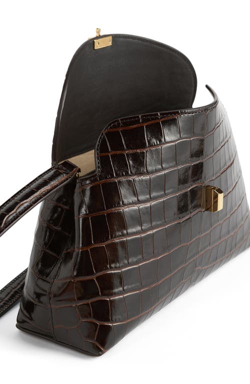 Totême Toteme T-lock Croc Embossed Leather Clutch In Brown