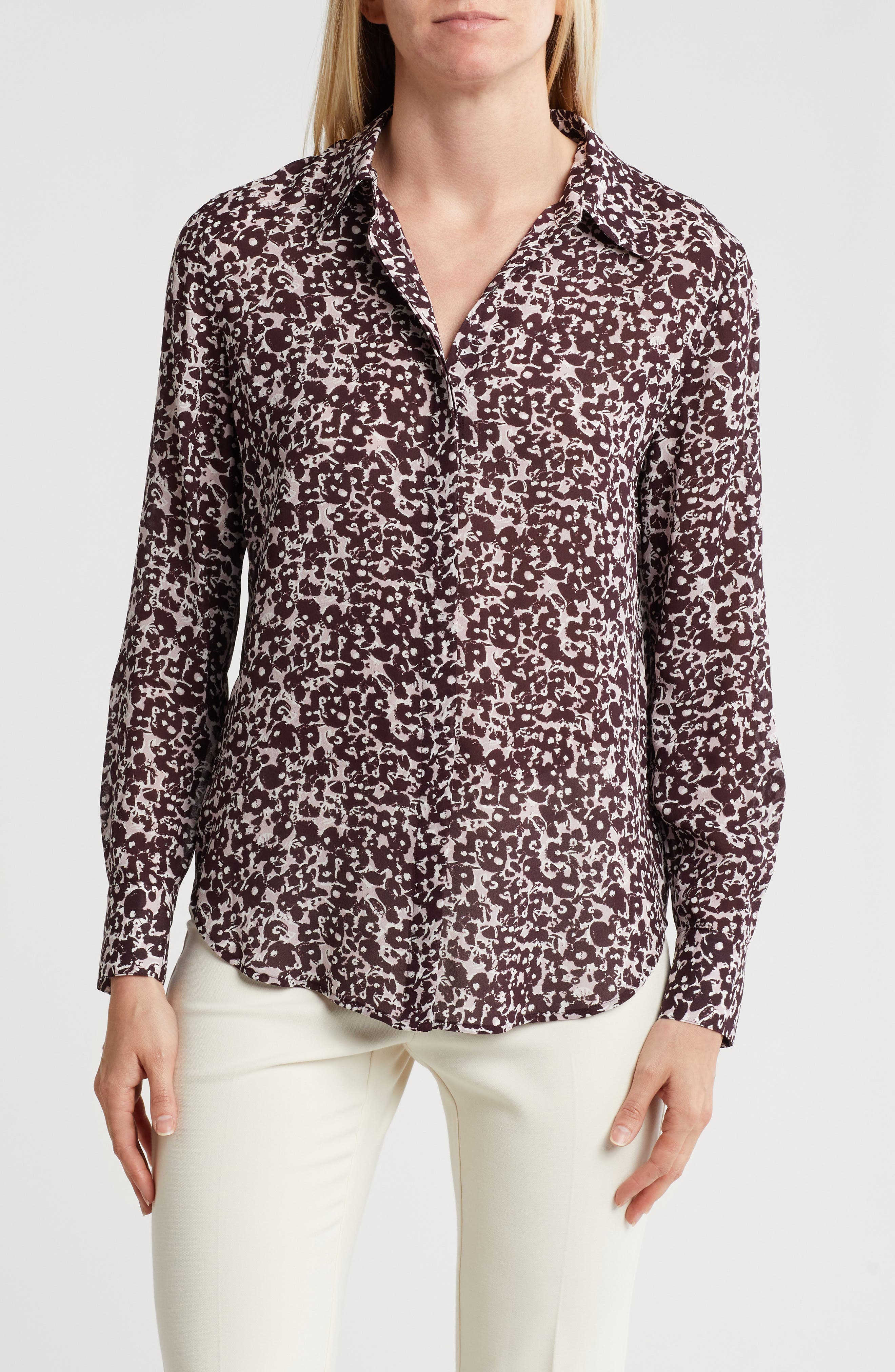 Theory Sunaya Floral Silk Button-Up Shirt