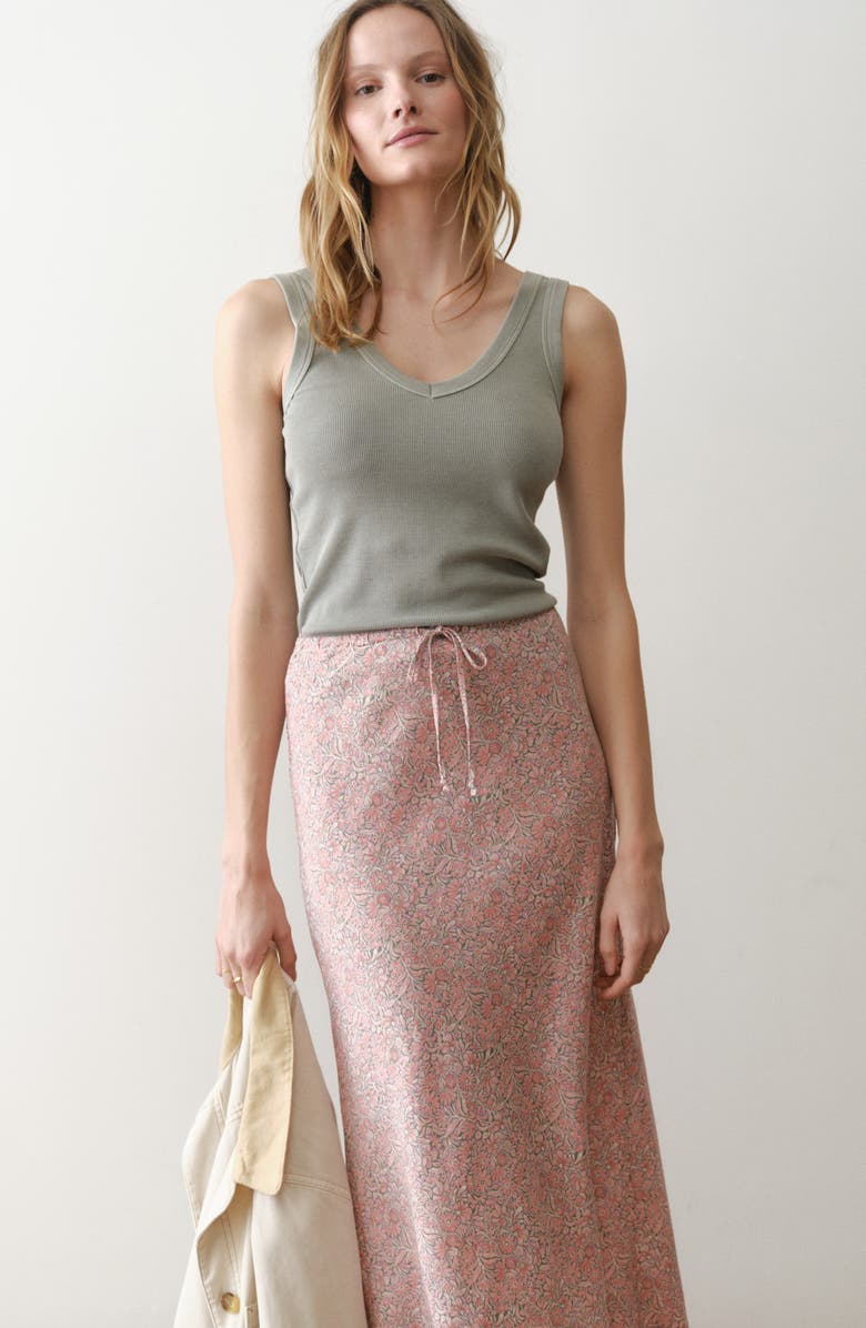 Marine Layer Avery Floral Hemp Blend Midi Skirt, Alternate, color, Bouquet