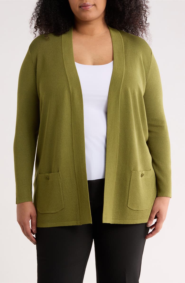 Anne Klein Malibu Open Front Cardigan, Main, color, Bay Leaf