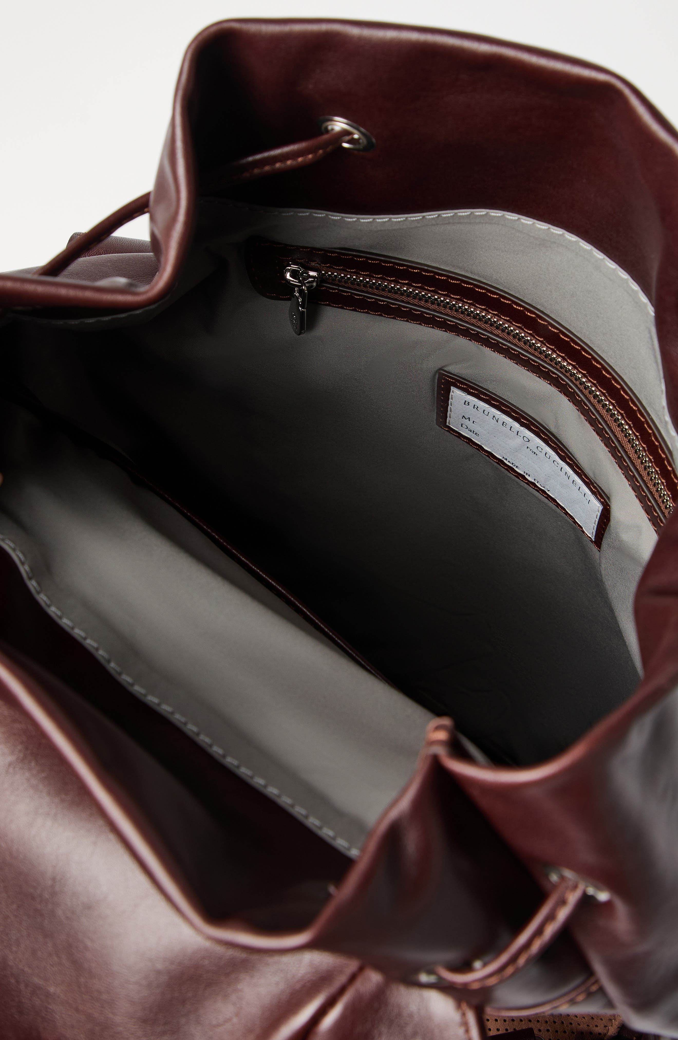 Brunello Cucinelli Calfskin leisure backpack, Alternate, color, Burgundy
