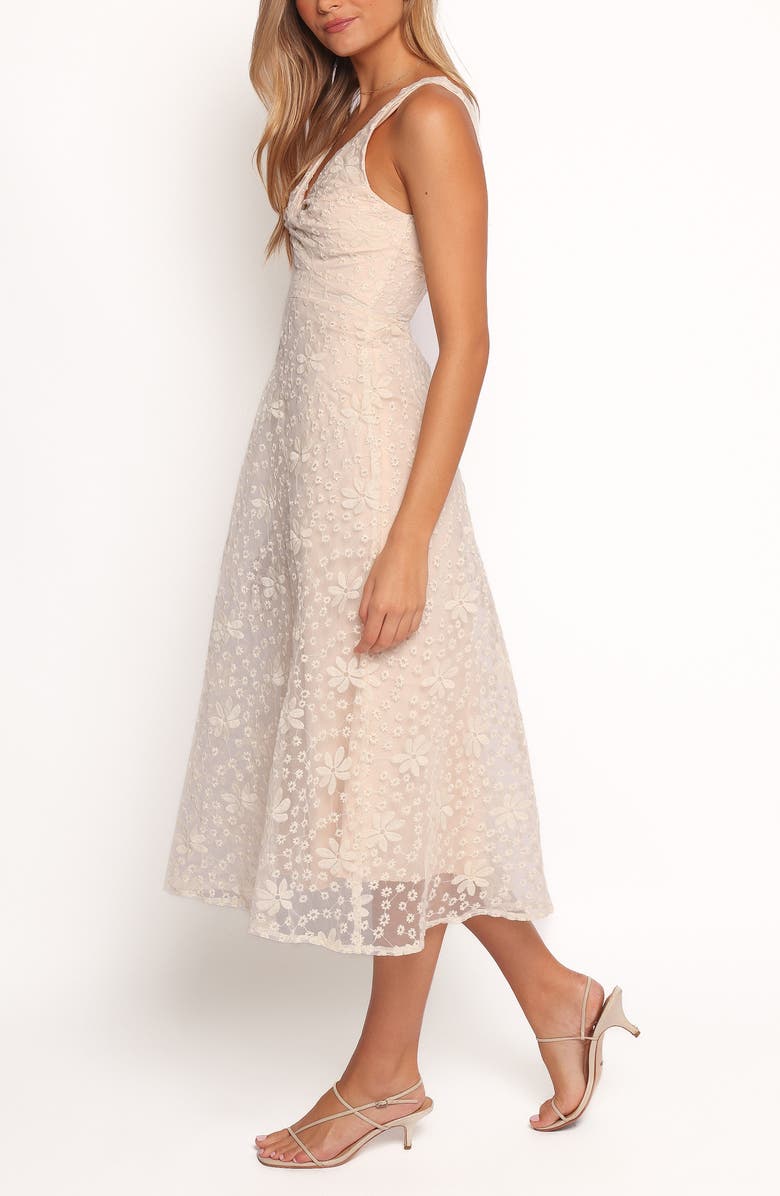 Petal & Pup Louise Embroidered Flower Fit & Flare Midi Dress, Alternate, color, Cream