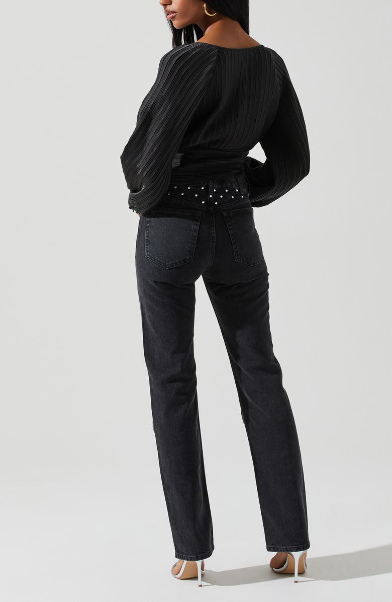 ASTR the Label Pernilla Long Sleeve Pleated Crop Top, Alternate, color, Black