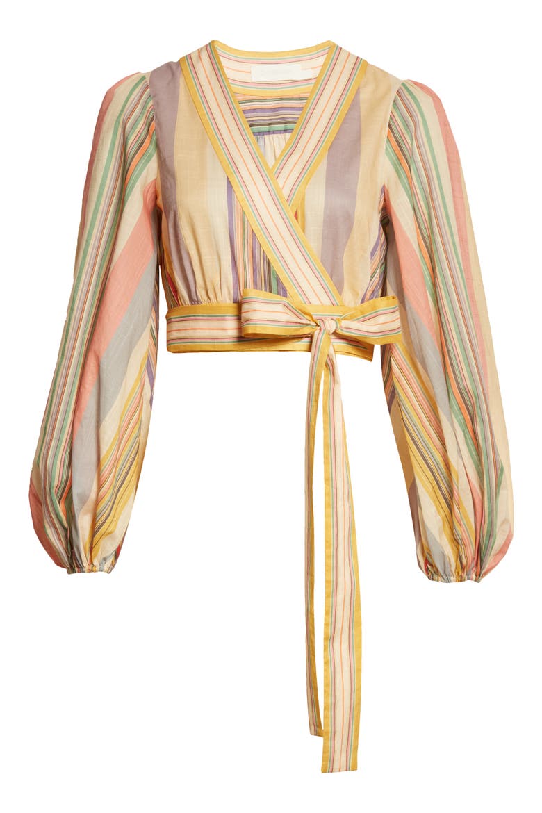 Mae Stripe Wrap Crop Top, Alternate, color, MULTI STRIPE