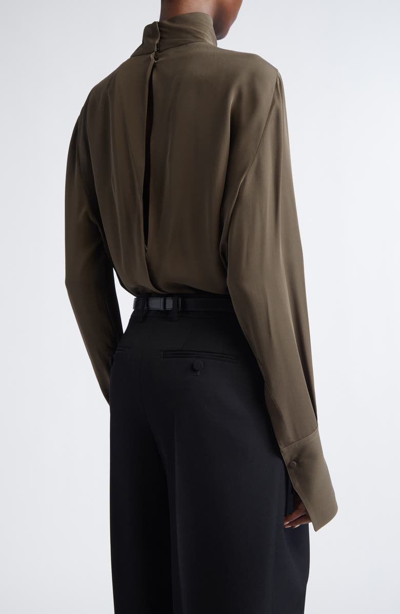 TOM FORD Keyhole Cutout Washed Silk Georgette Top, Alternate, color, Kb349 Desert Palm