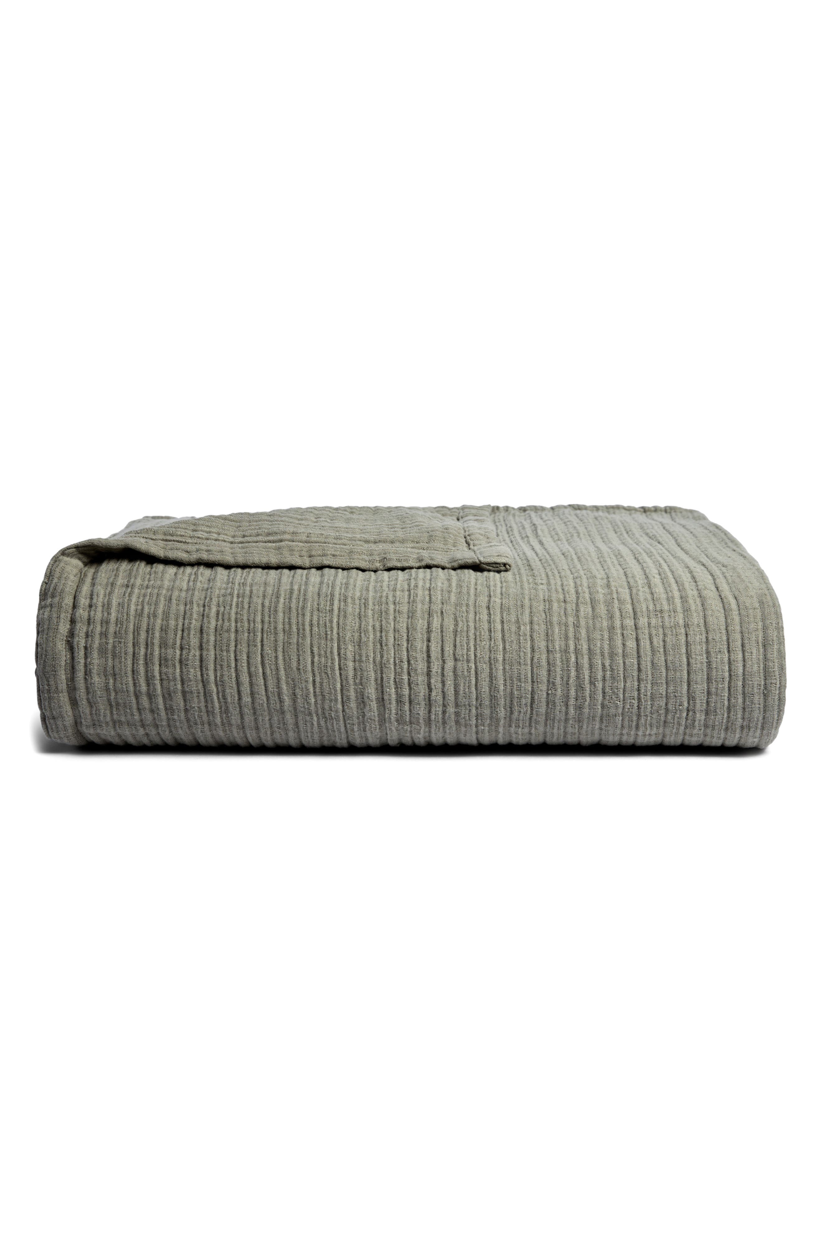 Parachute Cloud Cotton & Linen Gauze Bed Blanket - Moss, Full/Queen