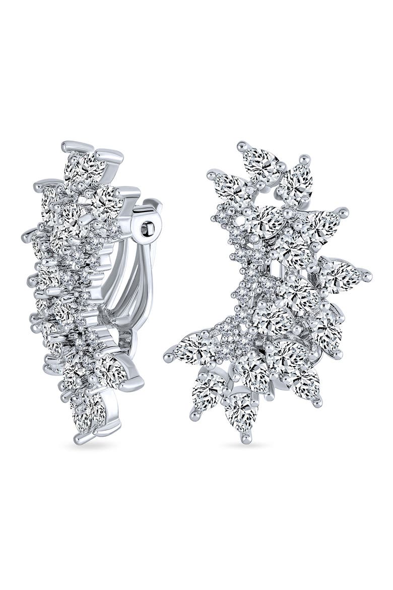 CZ Cluster Clip-On Earrings, Alternate, color, CLEAR