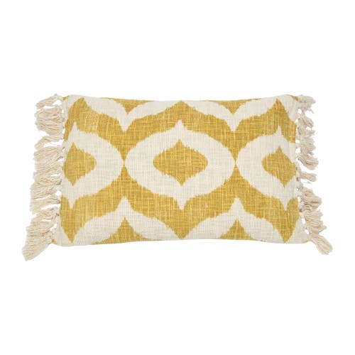 Storied Home Cotton Slub Lumbar Pillow With Ikat Pattern And Tassels In Multi
