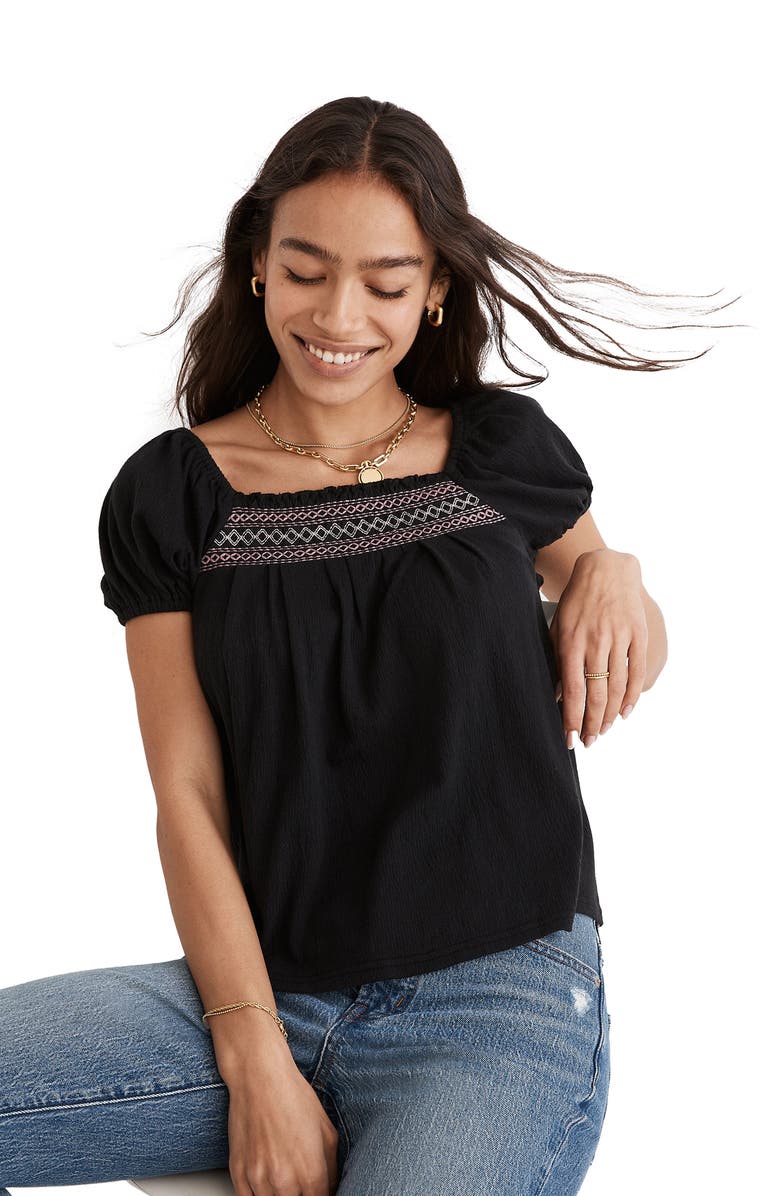 Madewell Embroidered Square Neck Top, Alternate, color, 