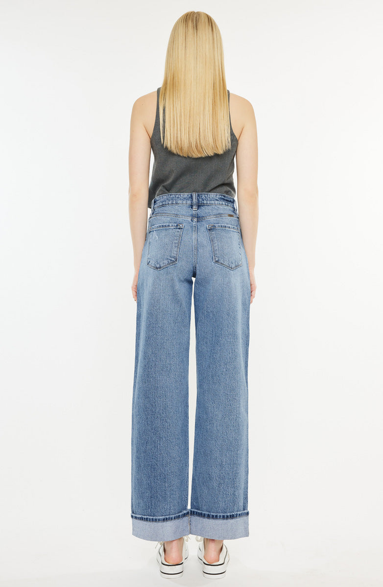 KanCan Kolbie High Rise Cuffed Wide Leg Jeans, Alternate, color, Medium Wash