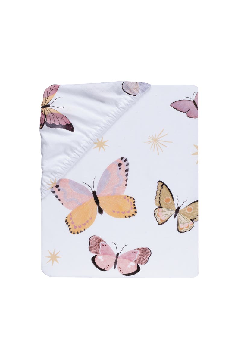 Lambs & Ivy Butterfly Dreams Breathable 100% Cotton Fitted Baby Crib Sheet, Alternate, color, White Multi