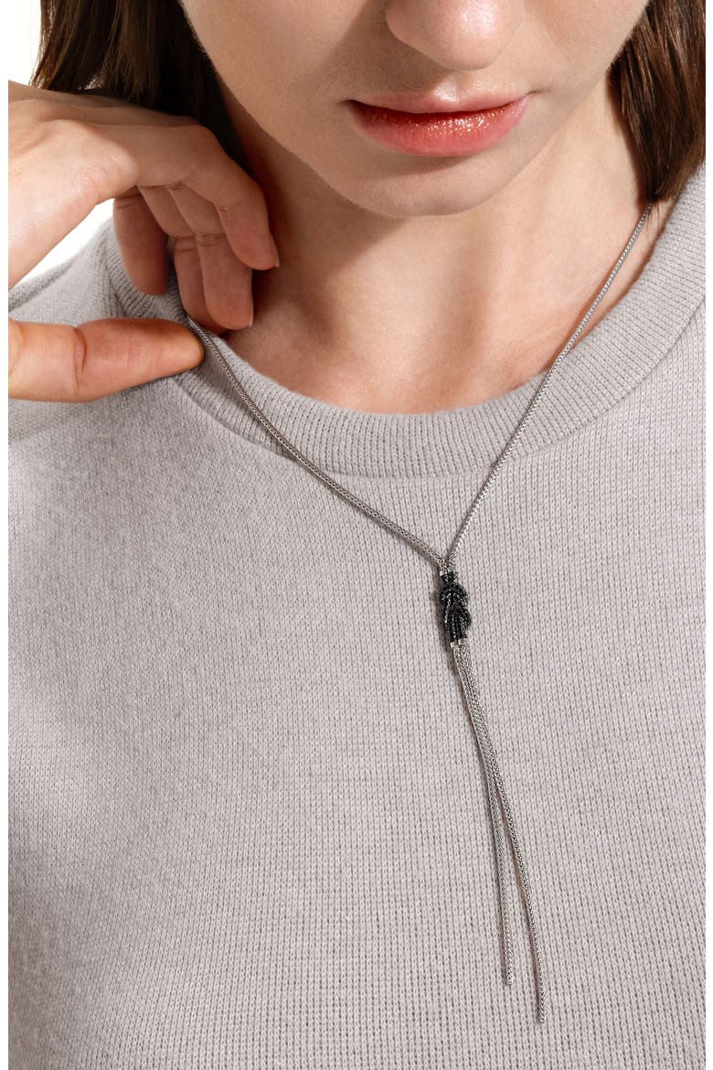 Love Knot Y-Necklace, Black Sapphire, Alternate, color, SILVER BLACK
