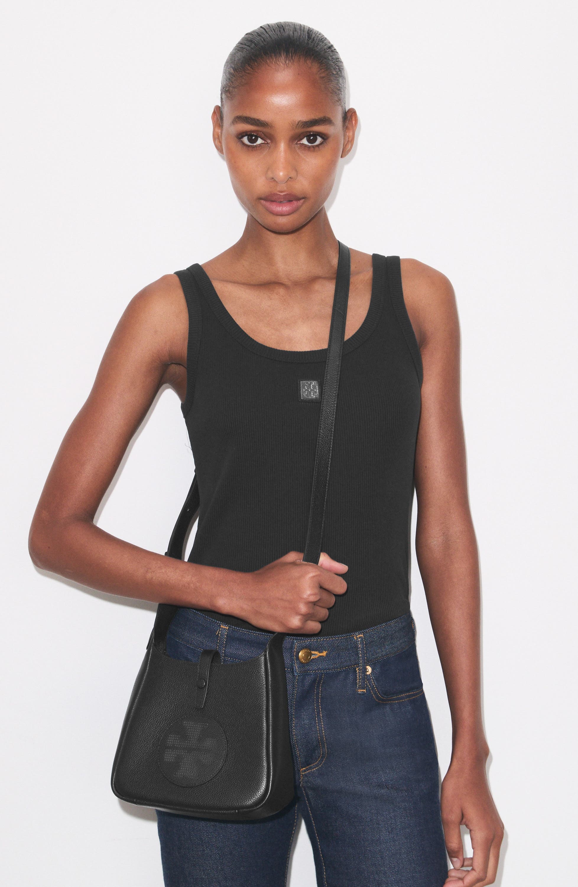 Tory Burch Miller Swing Leather Crossbody Bag, Alternate, color, Black