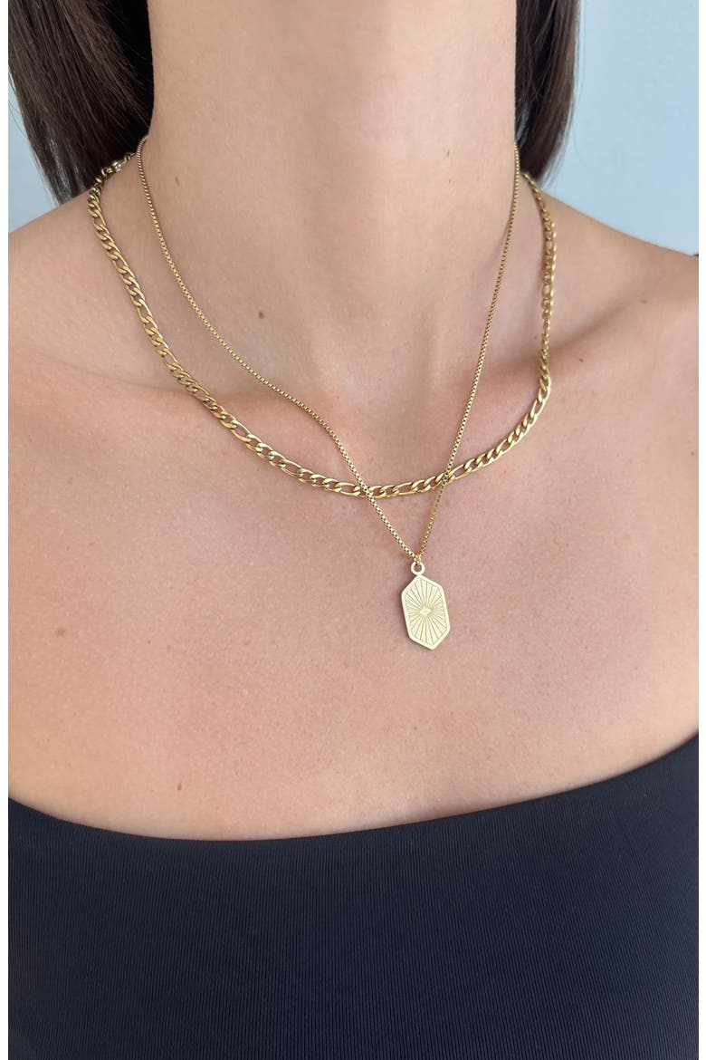 18K Gold Plated Medallion Pendant Layered Necklace, Alternate, color, GOLD