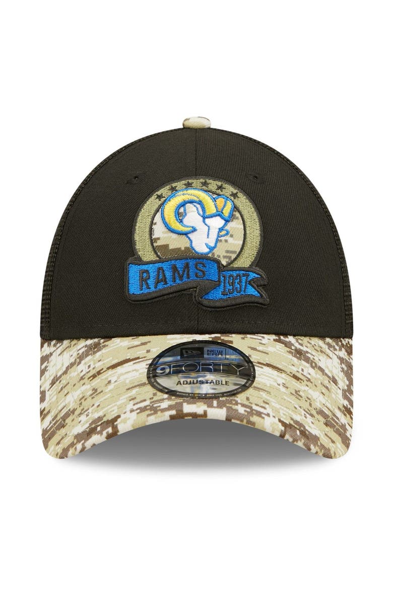New Era Men's New Era Black/Camo Los Angeles Rams 2022 Salute To Service 9FORTY Snapback Trucker Hat, Alternate, color, 