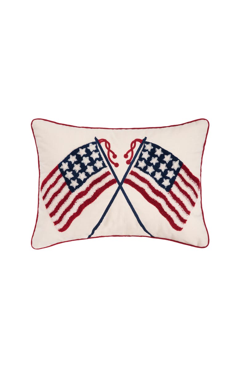 C&F Home Crossed American Flags Cotton Blend Accent Pillow 14" x 20", Main, color, Red