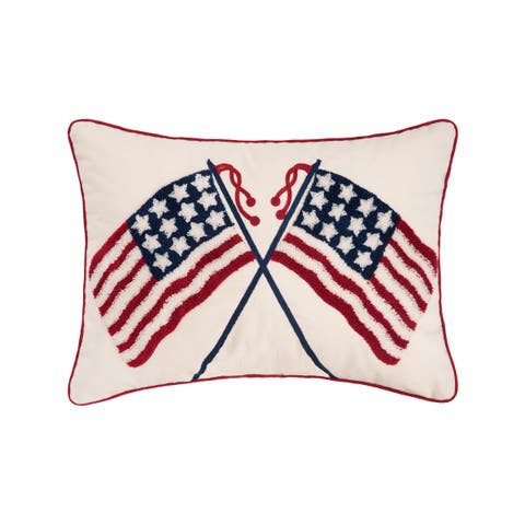 Crossed American Flags Cotton Blend Accent Pillow 14" x 20"