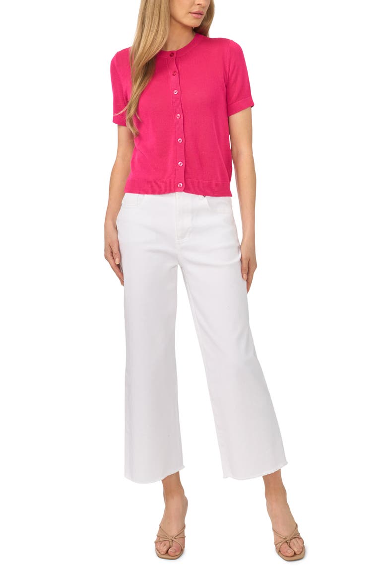 Short Sleeve Button-Up Sweater, Alternate, color, PINK PEACOCK