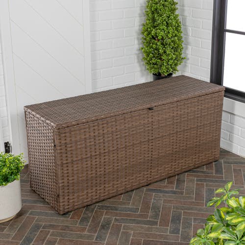 Happimess Nino Modern Minimalist Outdoor Faux Wicker Deck And Patio Storage Box In Brown