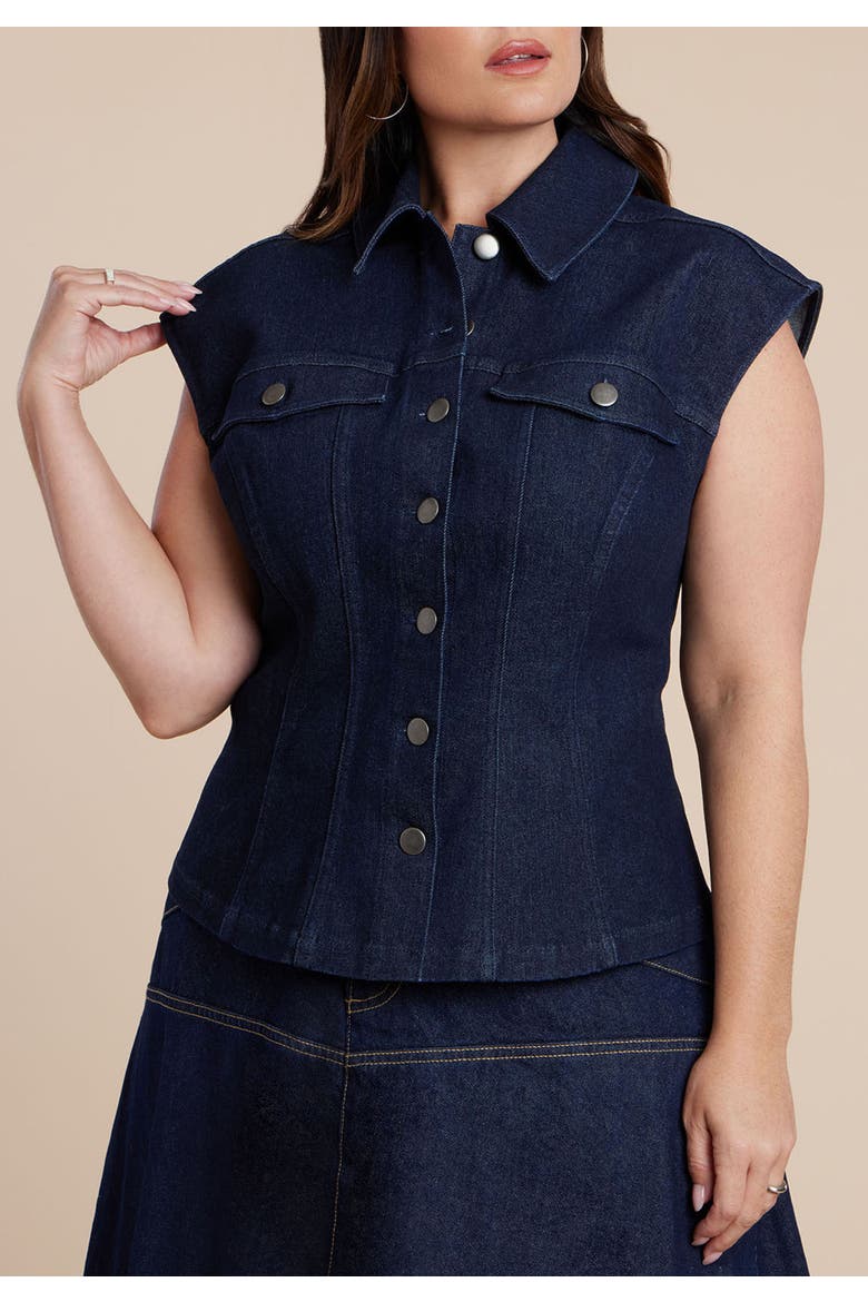 Structured Denim Vest, Main, color, DARK WASH