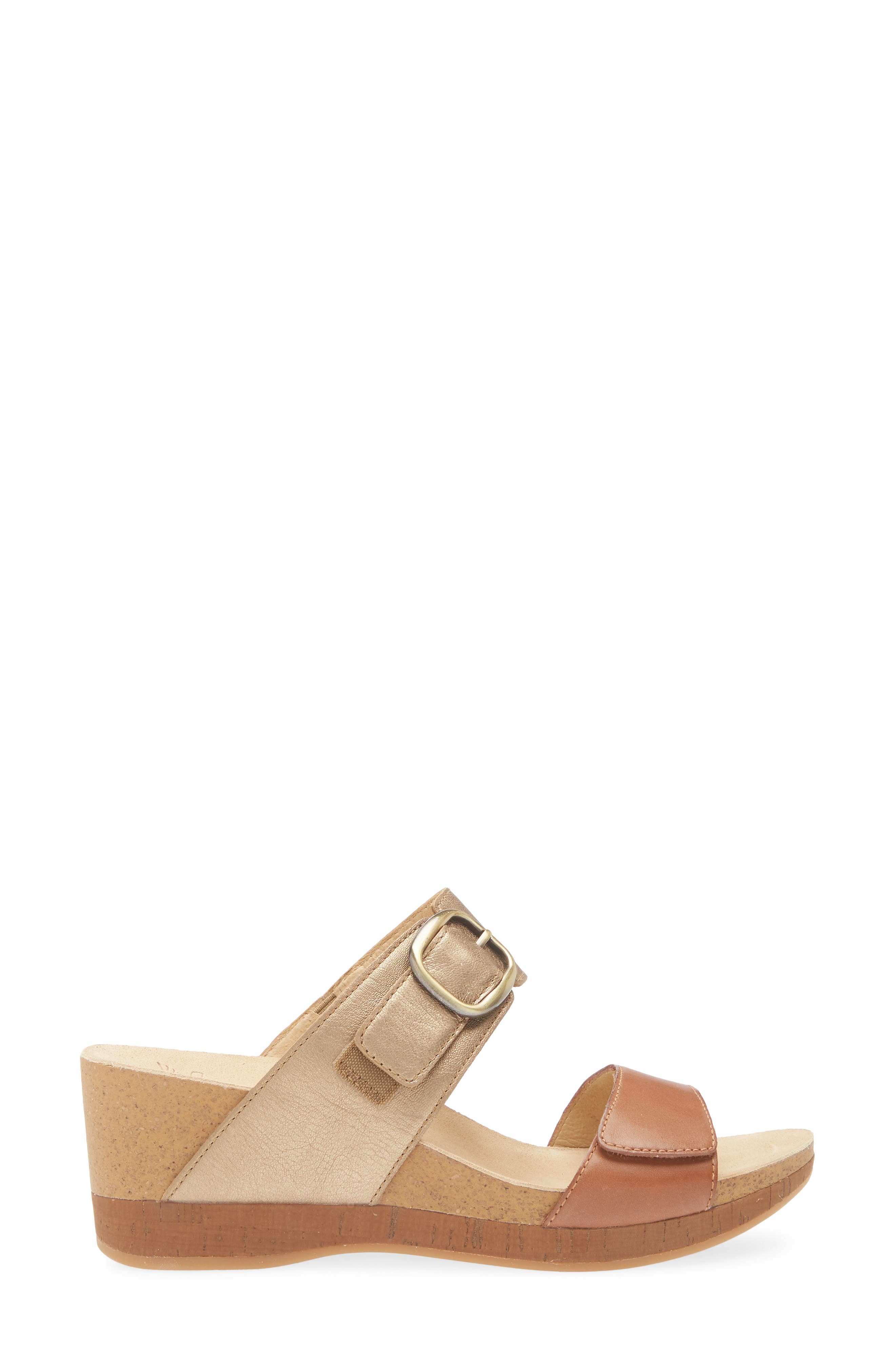 Shannon Platform Wedge Slide Sandal, Alternate, color, GOLD/TAN LEATHER