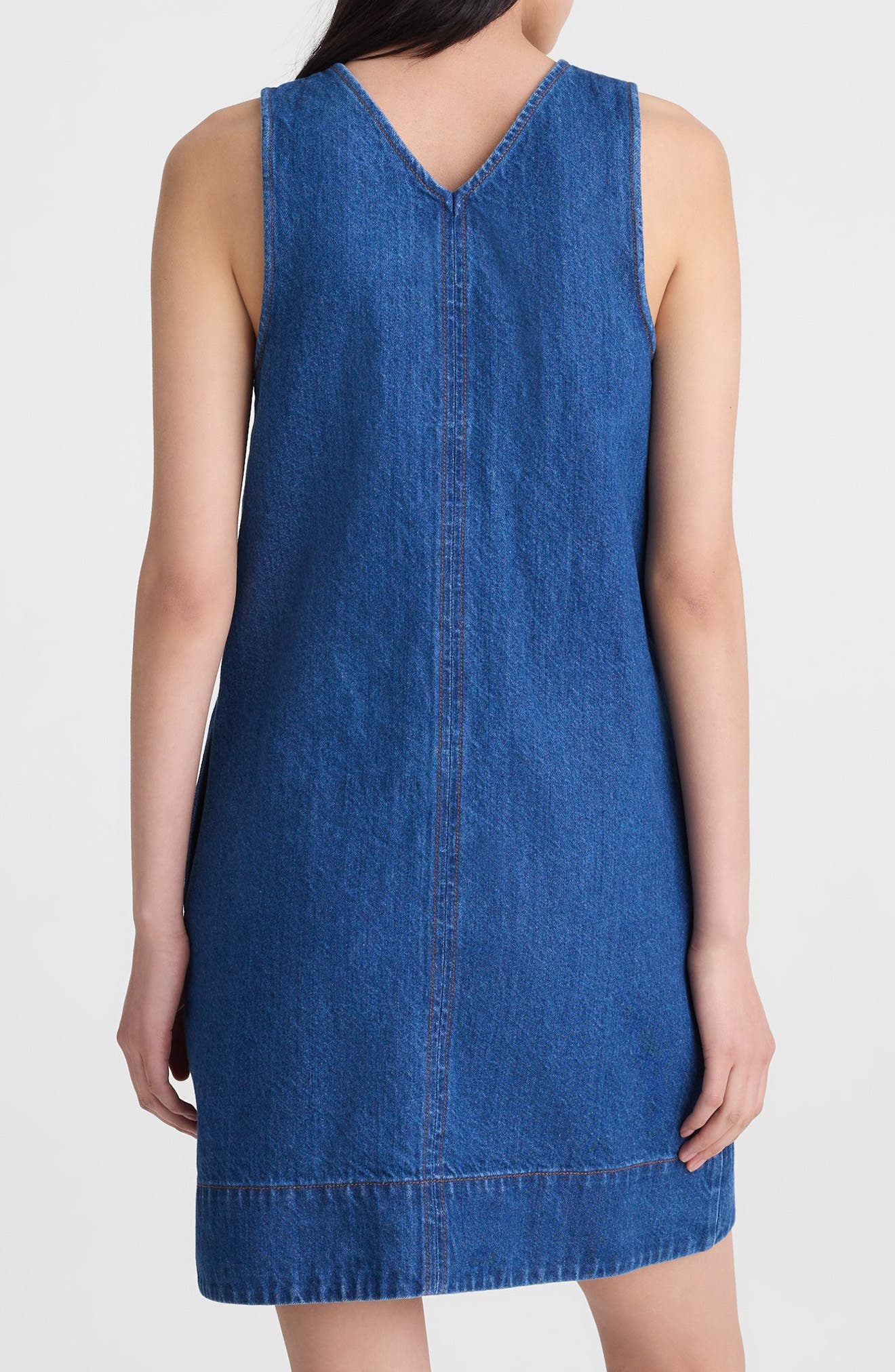 sleeveless v-neck veggie denim mini dress Women's in Marina Blue - Size M trending dresses The denim daydream youll Bachelorette Dresses – Grace Pinafore dress SIZE:18-24M
