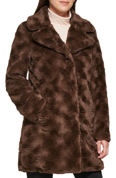 Notch Collar Faux Fur Coat
