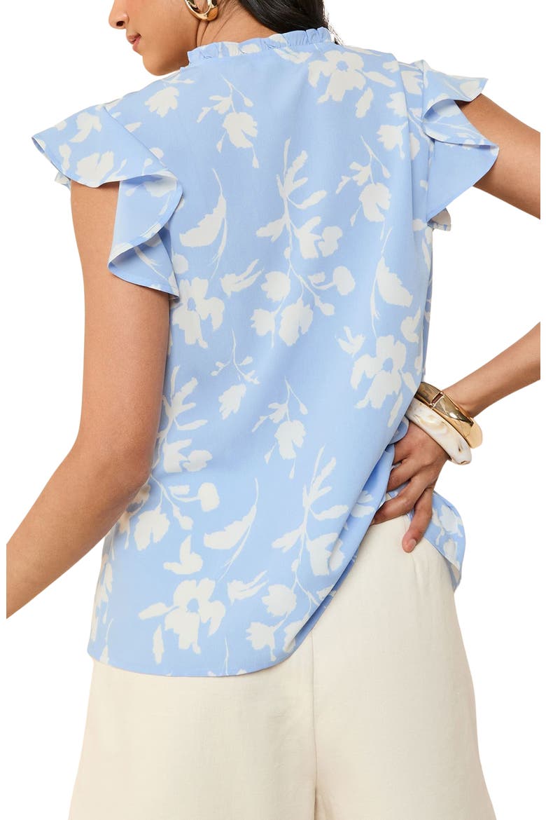 Floral Flutter Sleeve Top, Alternate, color, BLUE