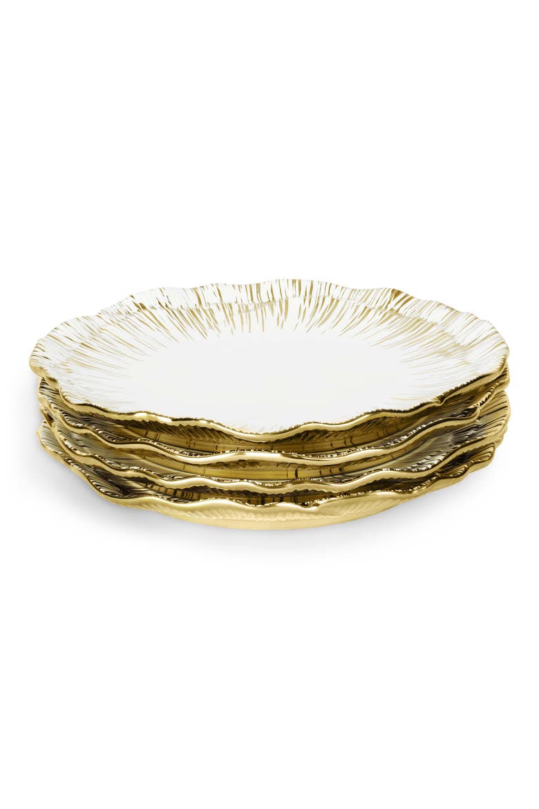 Anemone Set of 4 Tidbit Plates, Main, color, WHITE/ GOLD