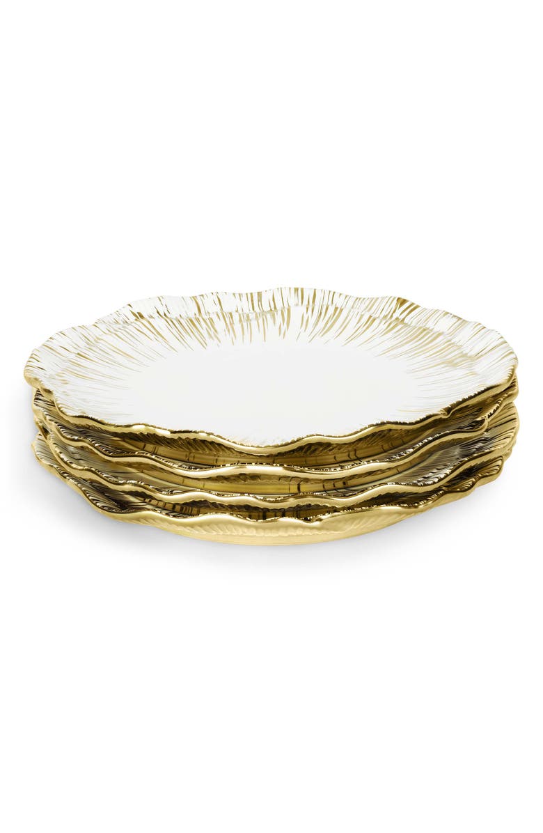 Michael Aram Anemone Set of 4 Tidbit Plates, Main, color, White/ Gold