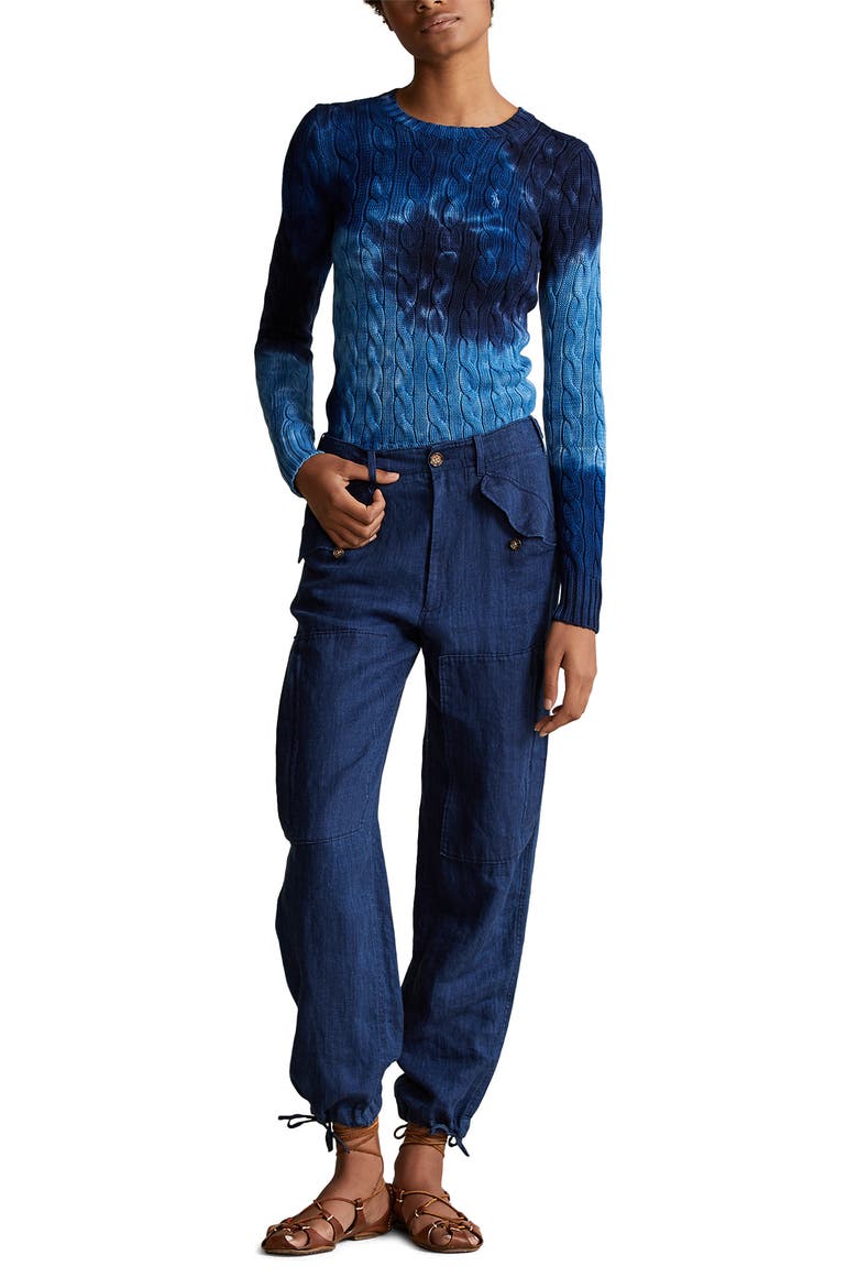 Tie Dye Cable Knit Sweater, Alternate, color, BLUE MULTI