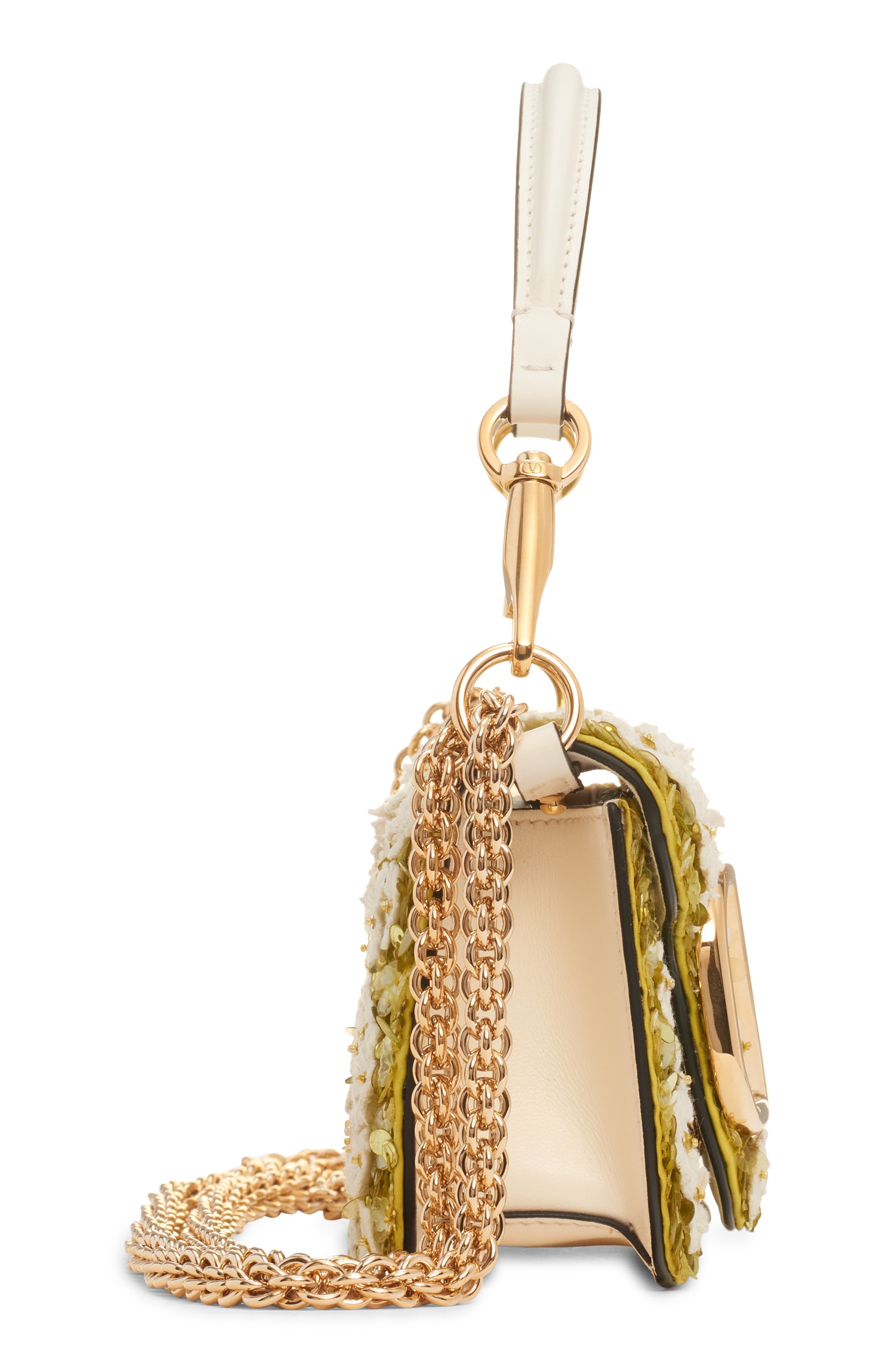 Valentino Garavani Small Daisy Locò Leather Shoulder Bag, Alternate, color, Verde-Avorio/ Ivory