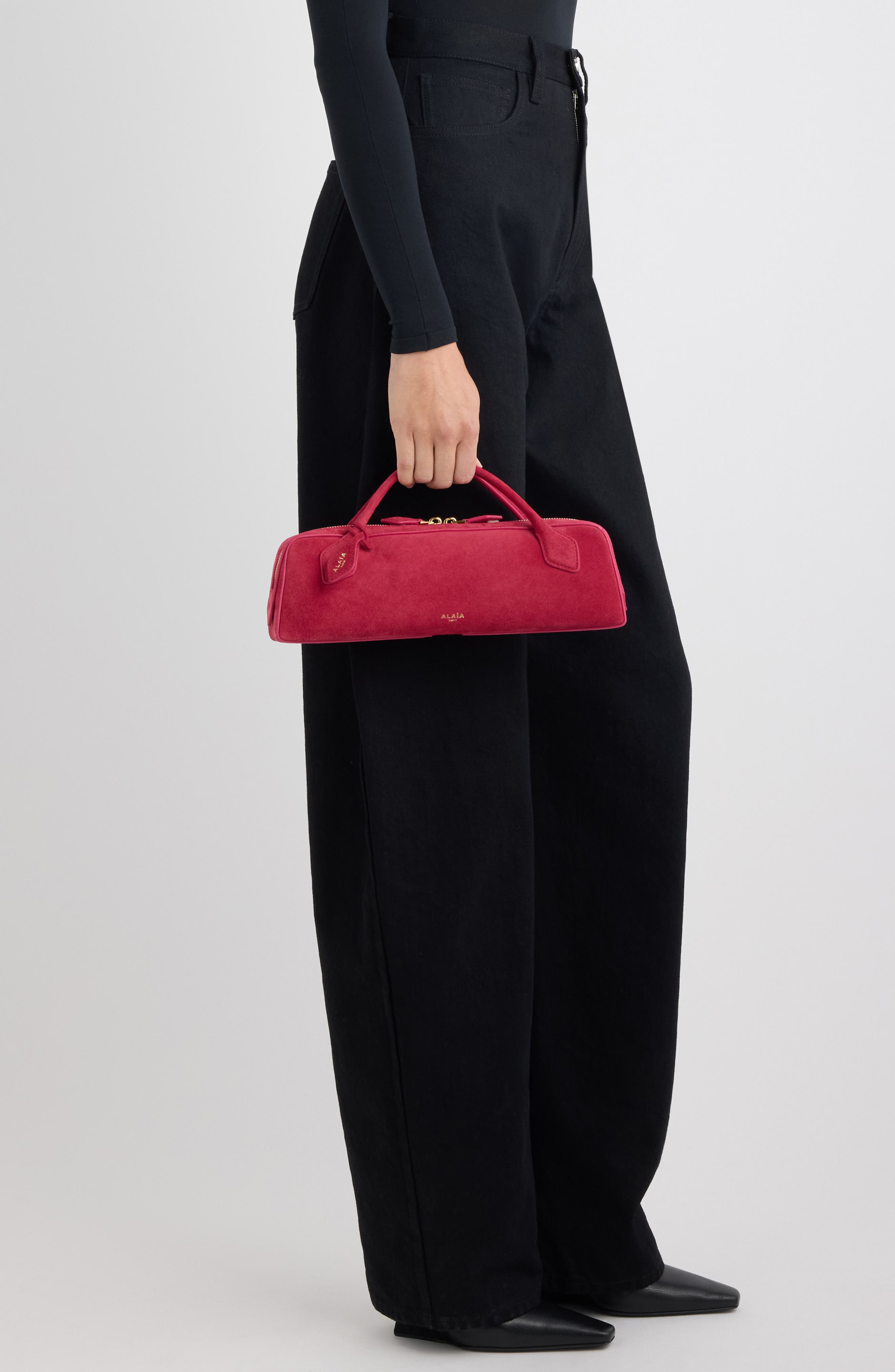 Le Teckel Suede East/West Clutch, Alternate, color, FRAMBOISE