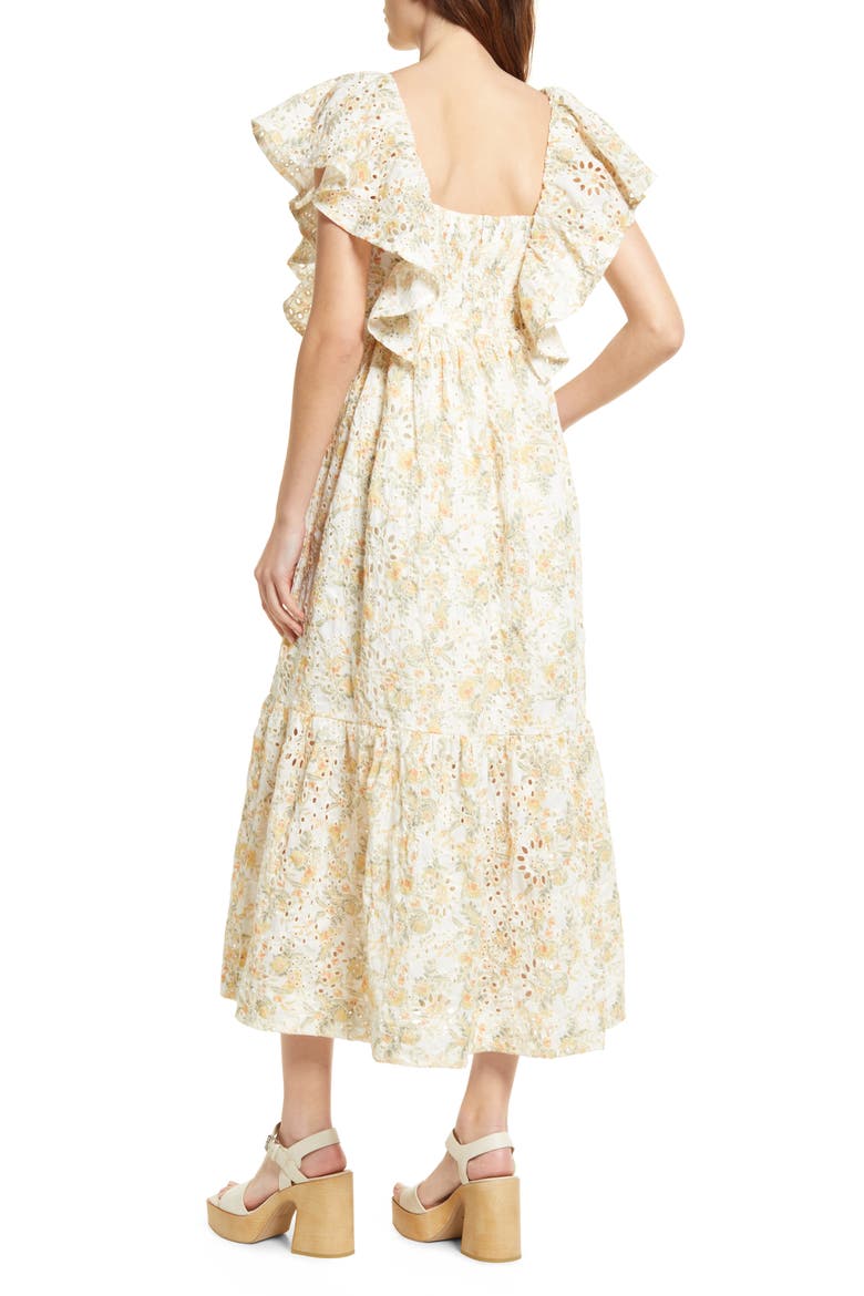 Opposites Floral Eyelet Dress, Alternate, color, YELLOW
