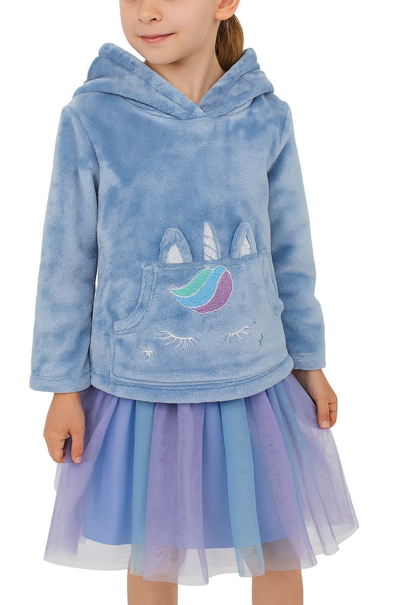 Zunie Kids' Tutu Dress & Fleece Hoodie Set, Alternate, color, Dusty Blue