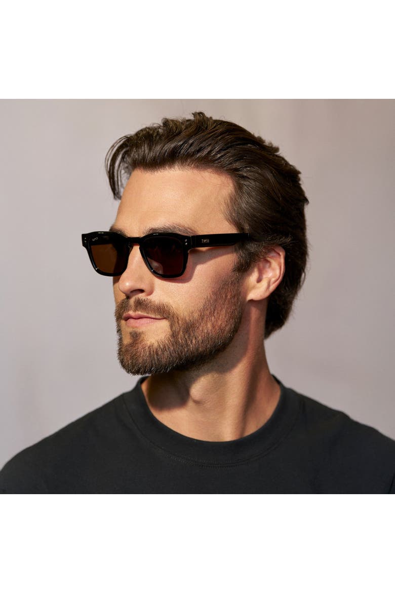 Wayne - 50mm Rectangular Polarized Sunglasses, Alternate, color, Black