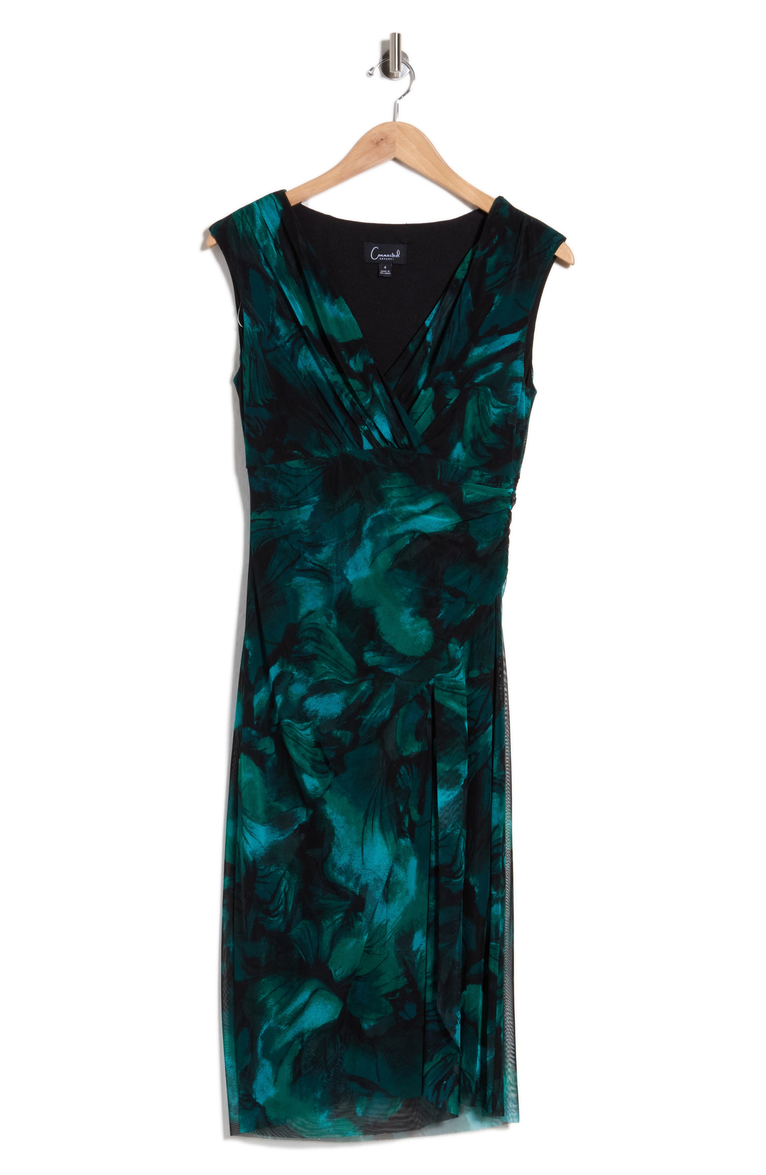 Pleated Mesh Midi Dress