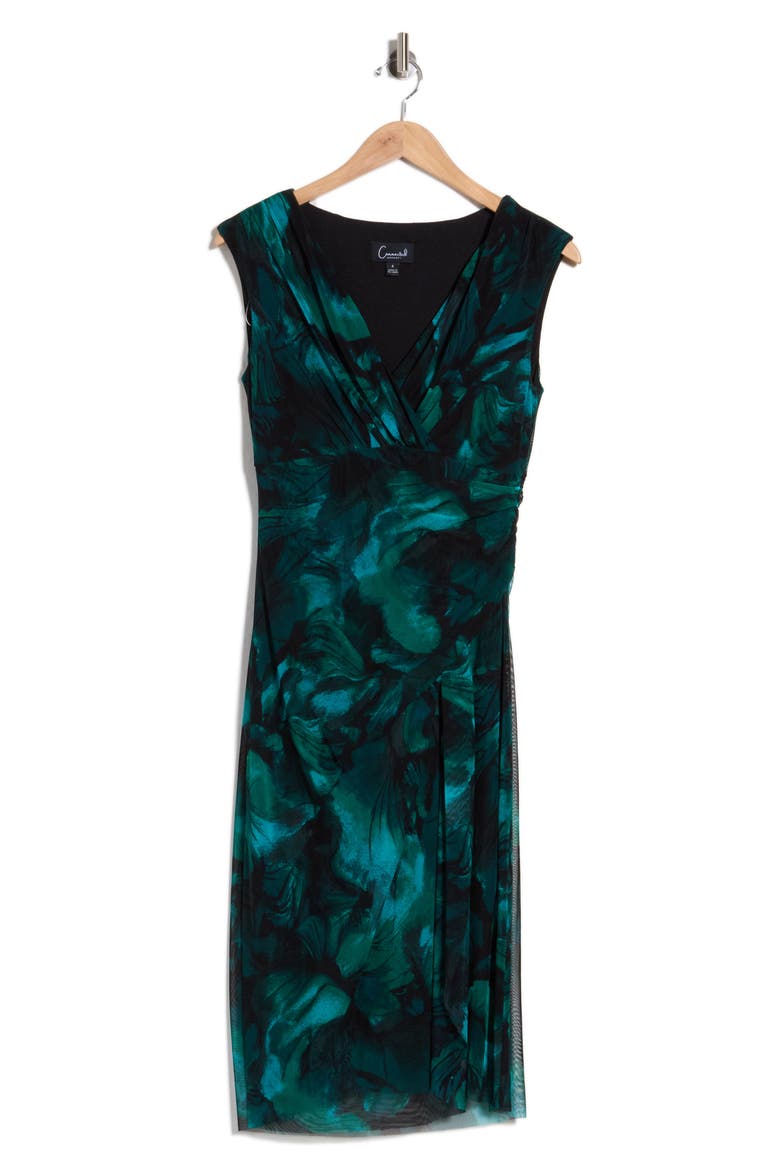 Pleated Mesh Midi Dress, Main, color, HUNTER