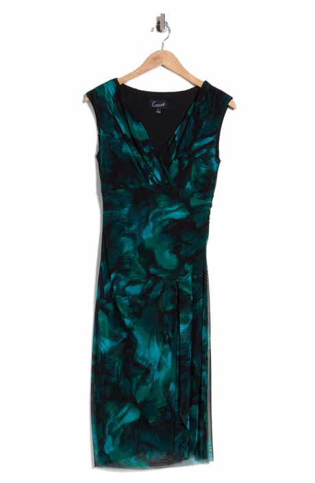 Pleated Mesh Midi Dress