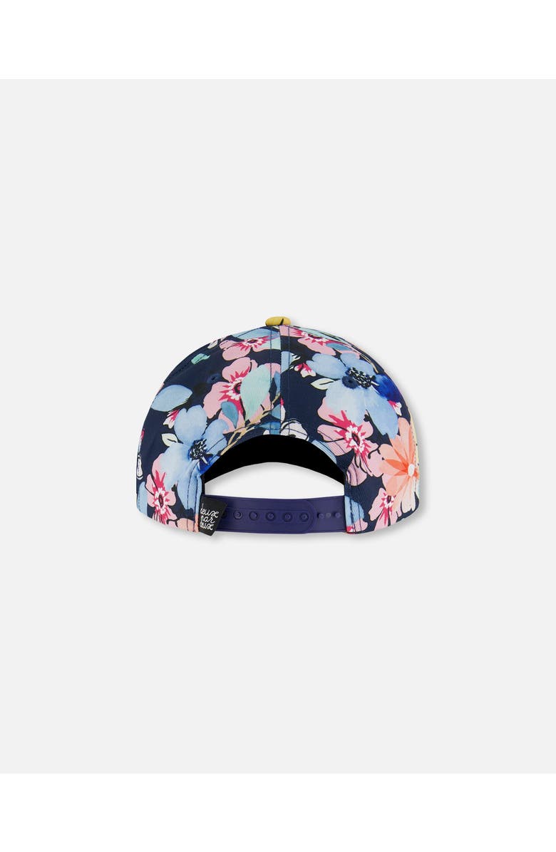 Deux par Deux Girl's Printed Cap Navy And Yellow And Pink Flowers, Alternate, color,