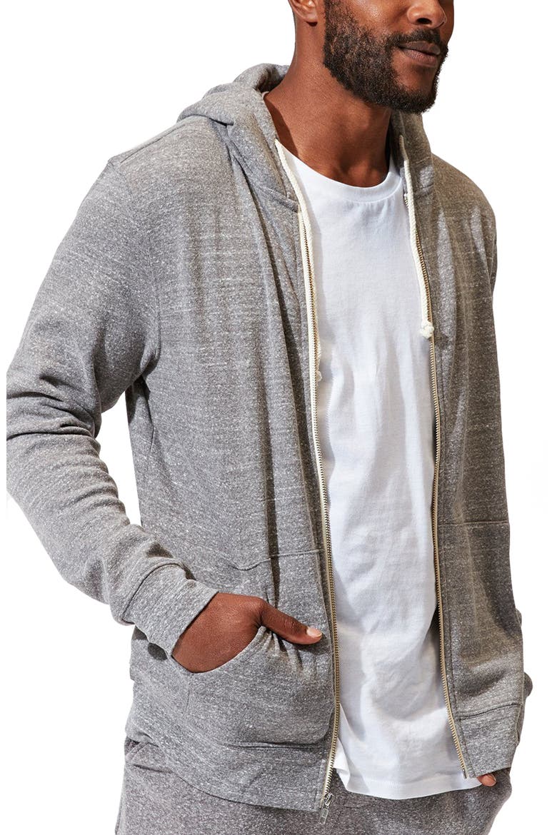 Trim Fit Heathered Fleece Zip Hoodie, Alternate, color, HEATHER GREY